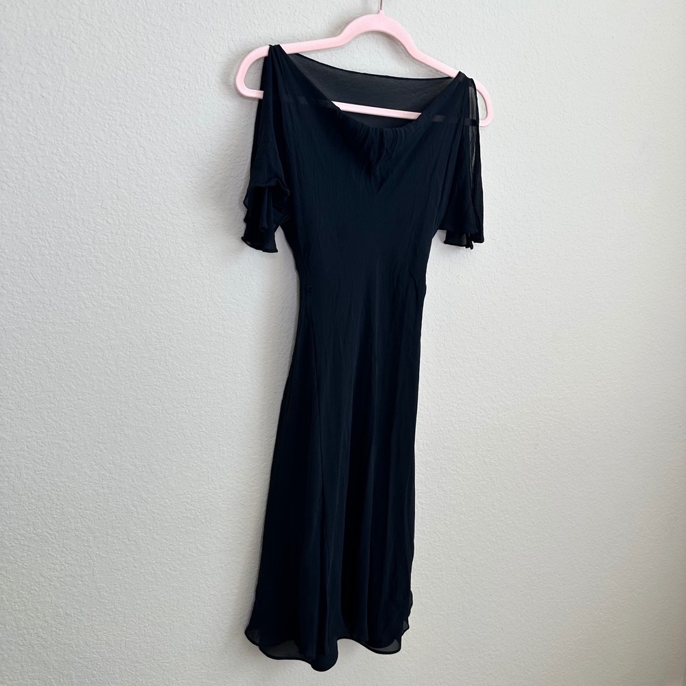 VTG Express Little Black 100% Silk Dress Flutter Sleeve Size 1/2 Whimsigoth